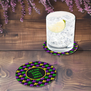 Dessous De Verre Rond Mardi Gras Fleur de Lis Motif Texte personnalisé