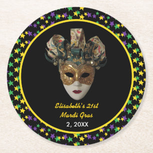 Dessous De Verre Rond Mardi Gras Masque 21e fête d'anniversaire