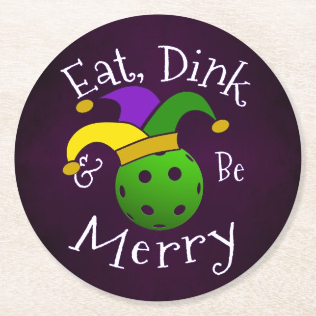 Dessous De Verre Rond Mardi Gras Pickleball Eat Dink Be Joyeux (Devant)