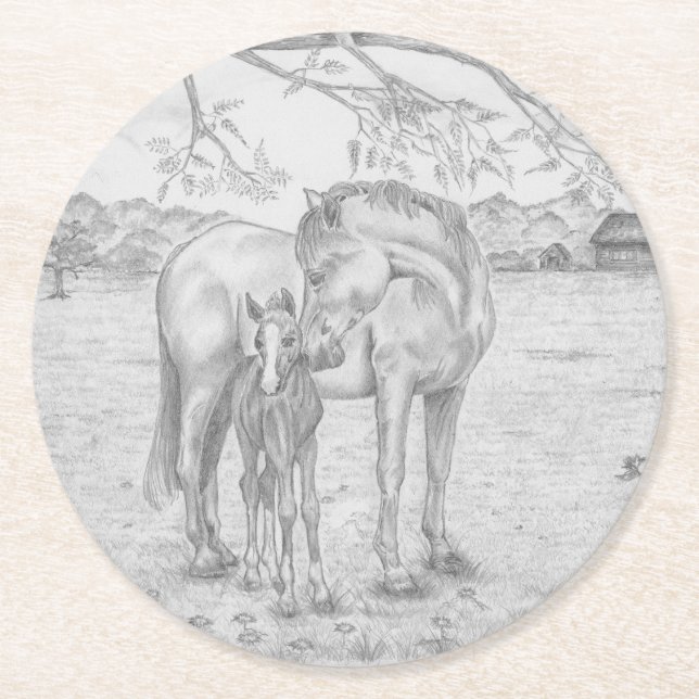 Dessous De Verre Rond Mare et poulain (Devant)