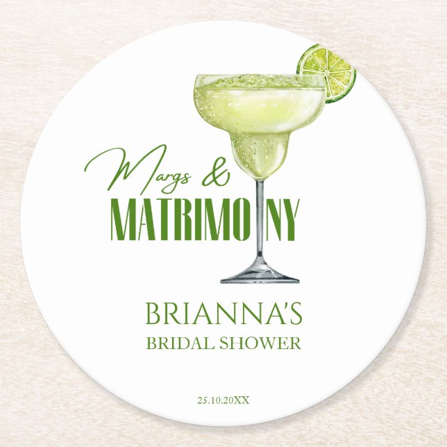 Dessous De Verre Rond Margs et mariage douche de mariée monogramme (Devant)