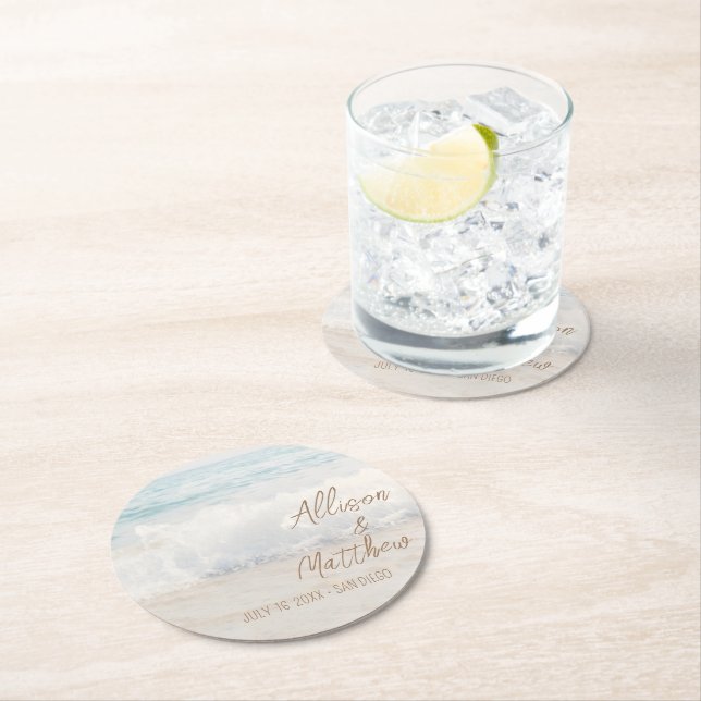 Dessous De Verre Rond Mariage à la Plage | Mariage au Bord de Mer (En situation)