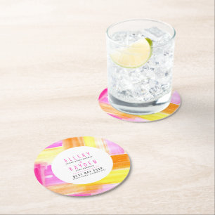 Dessous De Verre Rond Mariage abstrait lumineux rose jaune pêche