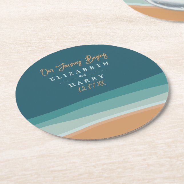 Dessous De Verre Rond Mariage Abstrait Ocean Beach (Incliné)