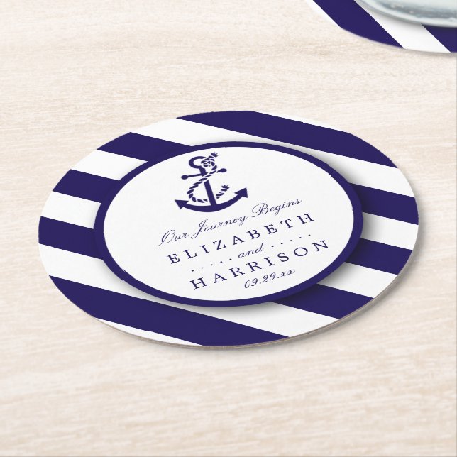 Dessous De Verre Rond Mariage Ancre bleu marine (Incliné)