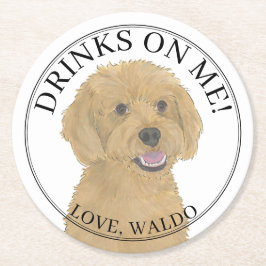 Dessous De Verre Rond Mariage Apricot Golden Doodle Dog Personnalisé