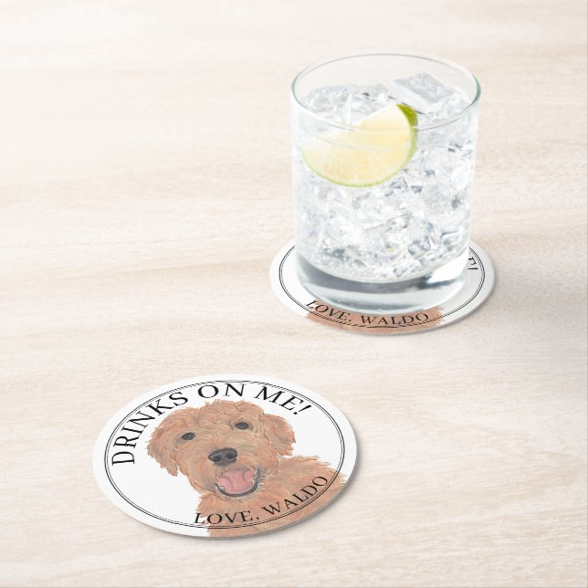 Dessous De Verre Rond Mariage Apricot Golden Doodle Dog Personnalisé (En situation)