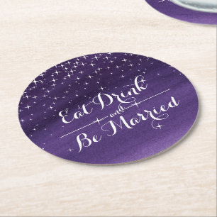 Dessous De Verre Rond Mariage aquarelle étoile de papier de nuit