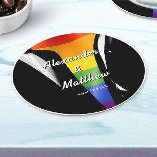 Dessous De Verre Rond Mariage arc-en-ciel d'hommes gays modernes élégant