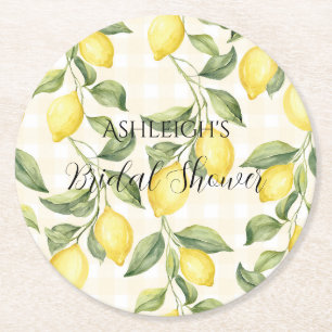 Dessous De Verre Rond Mariage avec des citrons jaunes frais