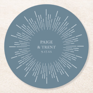 Dessous De Verre Rond Mariage Blue Sunburst moderne