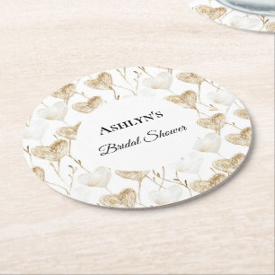 Dessous De Verre Rond Mariage Bohème aux Cœurs Crème Marron