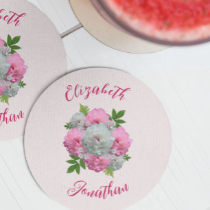 Dessous De Verre Rond Mariage Bouquet de Pivoines