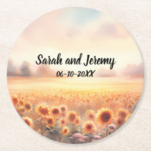 Dessous De Verre Rond Mariage campagnard d'aquarelle rustique Boho Sunfl