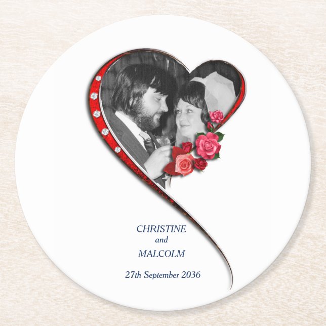 Dessous De Verre Rond Mariage cardiaque (Devant)