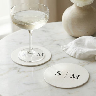 Dessous De Verre Rond Mariage Classique Monogramme Blanc