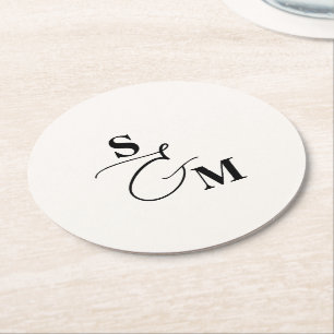 Dessous De Verre Rond Mariage Classique Monogramme Écriture Moderne