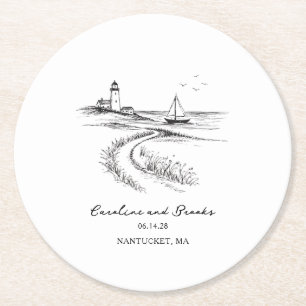 Dessous De Verre Rond Mariage Côte Dessinée à la Main Noir et Blanc