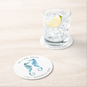 Dessous De Verre Rond Mariage côtier Seahorse