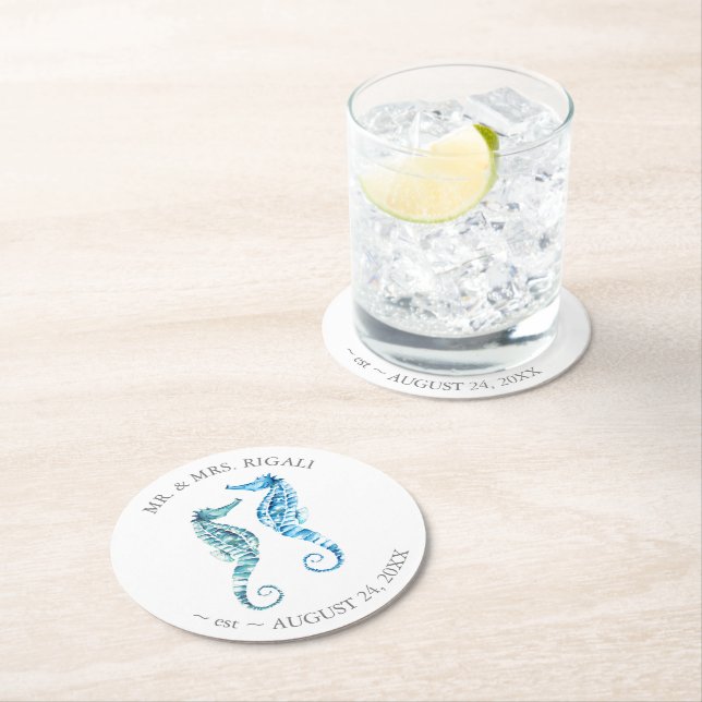 Dessous De Verre Rond Mariage côtier Seahorse (En situation)