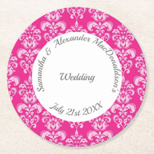 Dessous De Verre Rond Mariage damassé rose chaud