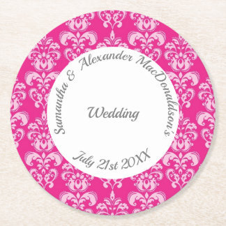 Dessous De Verre Rond Mariage damassé rose chaud