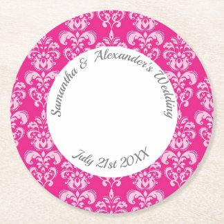 Dessous De Verre Rond Mariage damassé rose chaud
