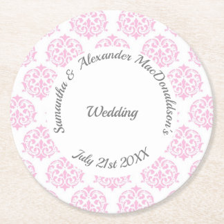 Dessous De Verre Rond Mariage damassé rose pastel