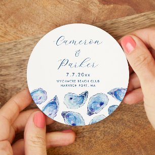 Dessous De Verre Rond Mariage d'aquarelle bleu huître