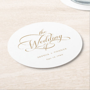 Dessous De Verre Rond Mariage de calligraphie Gold Classy