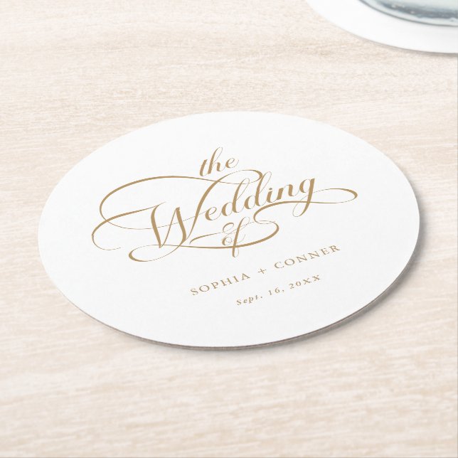 Dessous De Verre Rond Mariage de calligraphie Gold Classy (Incliné)