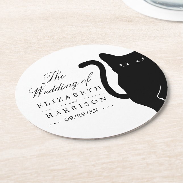 Dessous De Verre Rond Mariage de chat noir Whimsical moderne (Incliné)