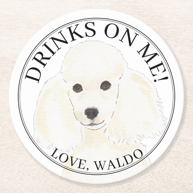 Dessous De Verre Rond Mariage de chien de caniche blanc personnalisé (Devant)