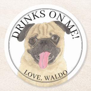 Dessous De Verre Rond Mariage de chien de Carlin personnalisé