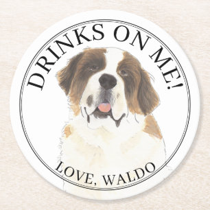 Dessous De Verre Rond Mariage de chien personnalisé St. Bernard