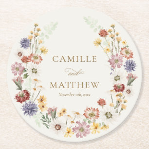 Dessous De Verre Rond Mariage de Jardin de Fleurs Sauvages