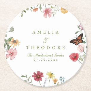 Dessous De Verre Rond Mariage de Jardin de Fleurs Sauvages