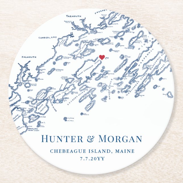 Dessous De Verre Rond Mariage de l'île Chebeague (Devant)
