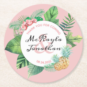 Dessous De Verre Rond Mariage de l'orchidée à l'ananas en aquarelle trop