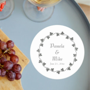 Dessous De Verre Rond Mariage de monogramme de couronne gris simple