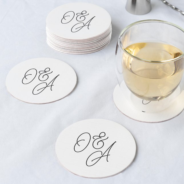 Dessous De Verre Rond Mariage de monogramme noir et blanc surdimensionné (Créateur téléchargé)