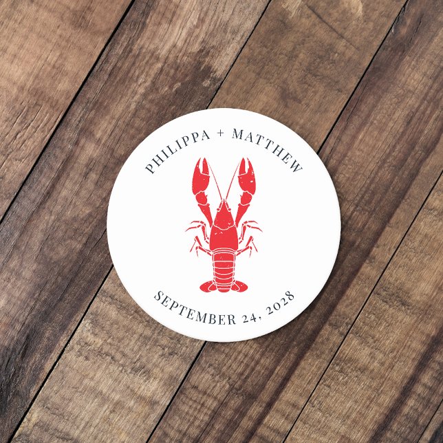 Dessous De Verre Rond Mariage de plage de homard côtier (Lobster boil Wedding Keepsake Coaster)