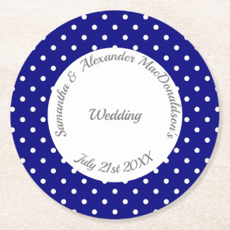 Dessous De Verre Rond Mariage de polkadot bleu et blanc rétro