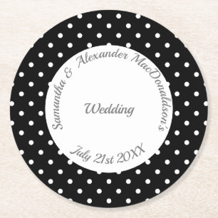 Dessous De Verre Rond Mariage de polkadot noir et blanc rétro