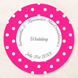 Dessous De Verre Rond Mariage de polkadot rose et blanc
