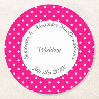 Dessous De Verre Rond Mariage de polkadot rose et blanc