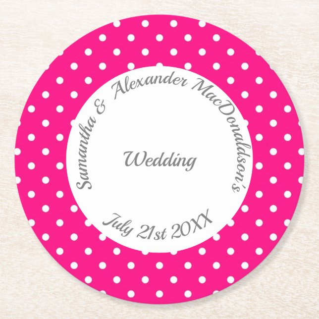 Dessous De Verre Rond Mariage de polkadot rose et blanc (Devant)