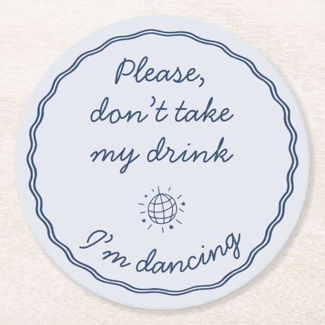 Dessous De Verre Rond Mariage d'écriture manuscrite bleu rétro (Devant)