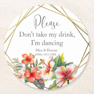 Dessous De Verre Rond Mariage d'Hibiscus tropical