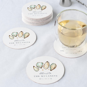 Dessous De Verre Rond Mariage d'huîtres d'aquarelle côtière